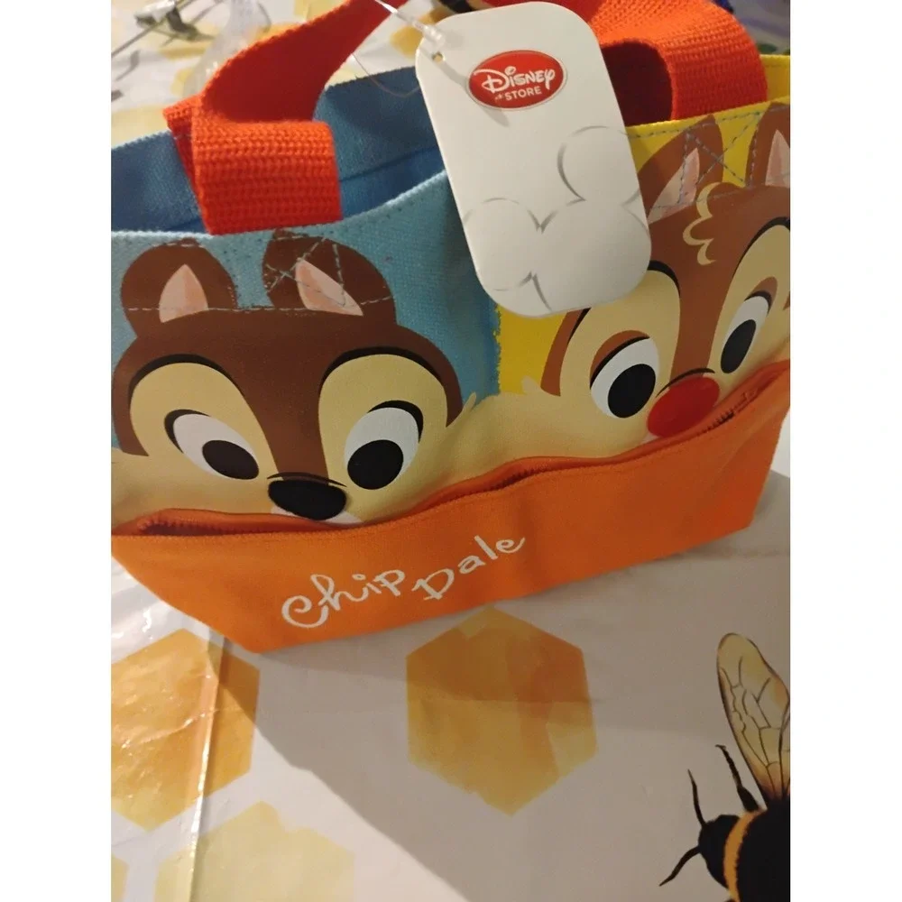 Disney Store Chip n Dale Canvas Mini Tote Bag Orange Blue Yellow New NWT
